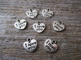 Kovový přívěsek srdíčko OBOUSTRANNÉ, I love you, 14x11mm