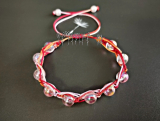 Náramek Shamballa, červeno - růžovo - oranžový  s akrylovými kuličkami cca 8mm průhledné s AB efektem