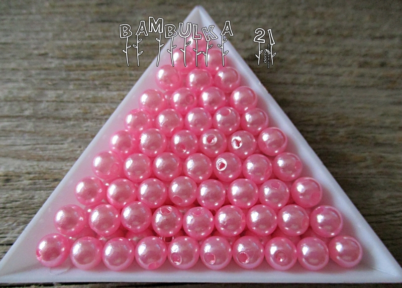 Akrylové perličky 6mm, barva růžová, "voskovaná" - balení 40ks 