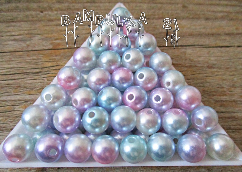 Akrylové perličky cca 8mm Barva: růžová-fialová-modrá "voskovaná" - 20ks