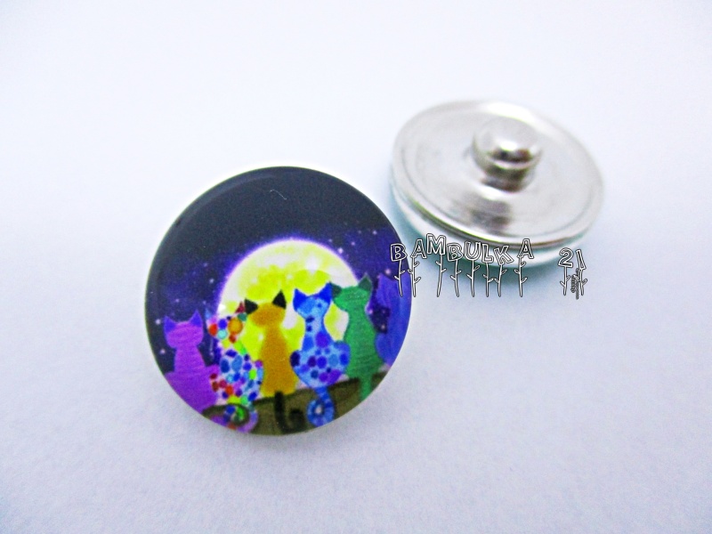 Skleněný cvak knoflík 18mm - kočička - barevná - 4.