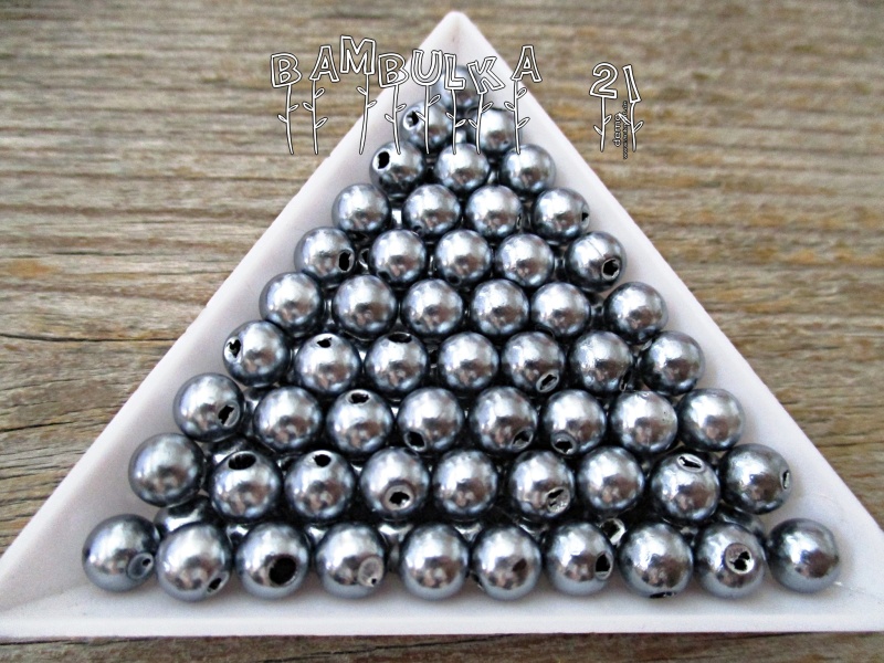 Akrylové perličky 6mm barva šedá, kovová - balení 40ks