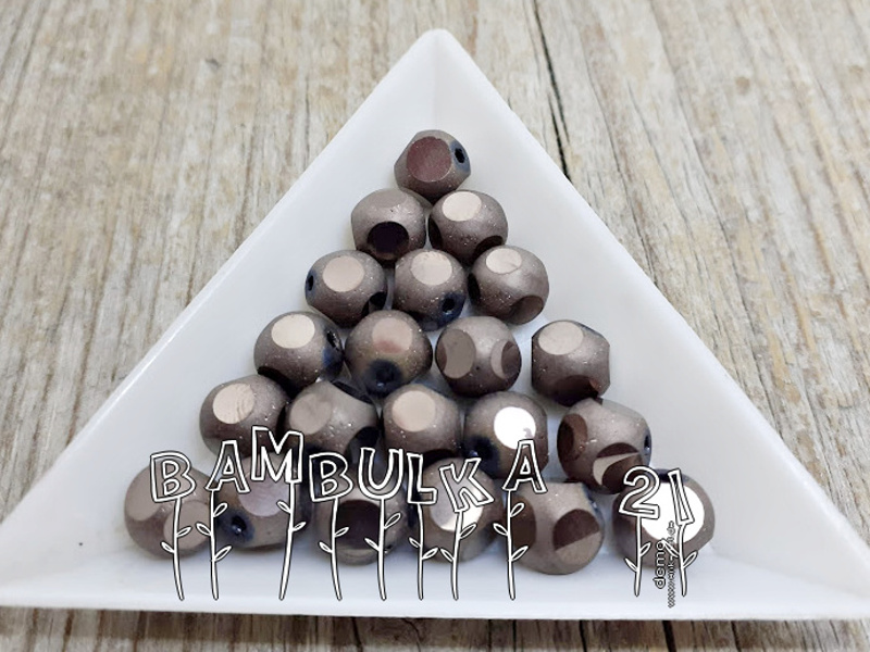 Skleněné matné broušené kuličky, cca 8mm, pokovené, gunmetal,1ks