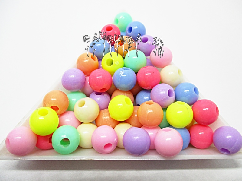  Akrylové kuličky cca 8mm, neprůhledný pastelový mix barev - balení cca 20ks