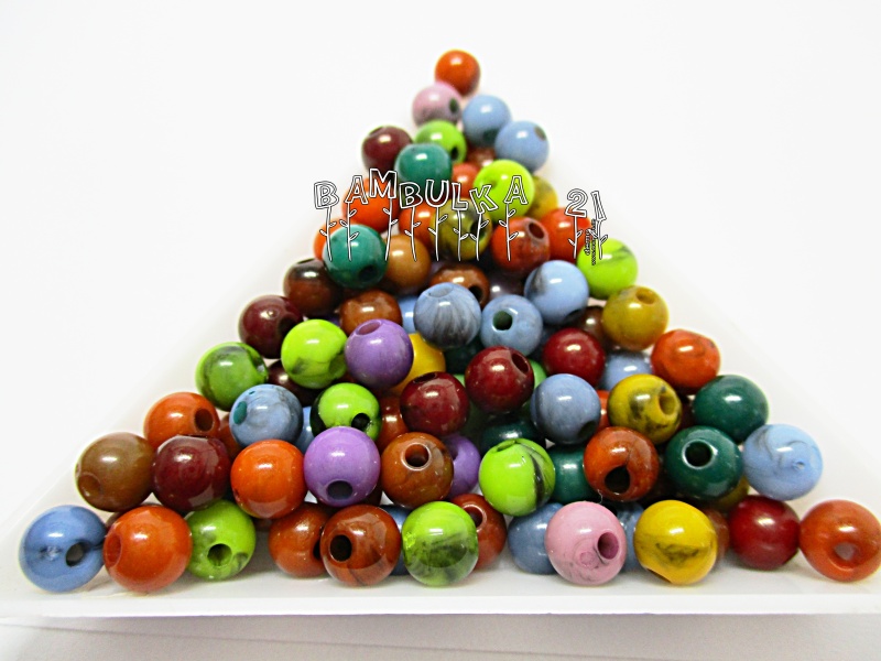  Akrylové kuličky cca 6x5,5mm, "imitace minerálů", mix barev - balení 40ks