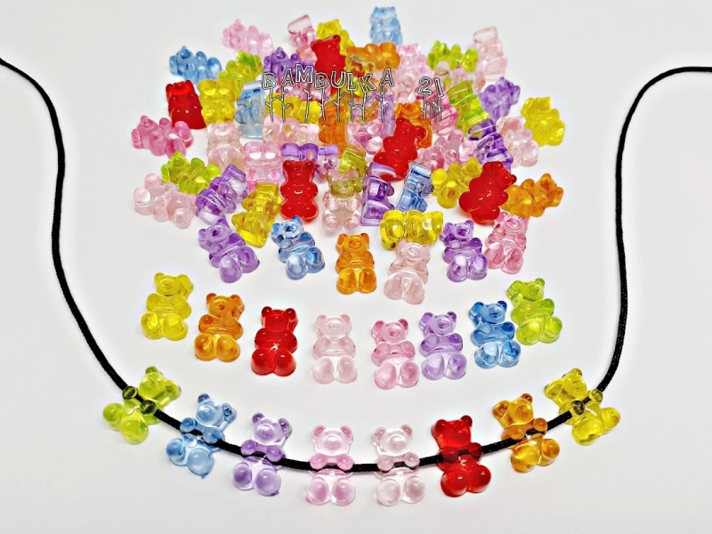 Akryloví "gumídci" medvídci, cca 12x8x6mm, barevný mix, balení 20ks