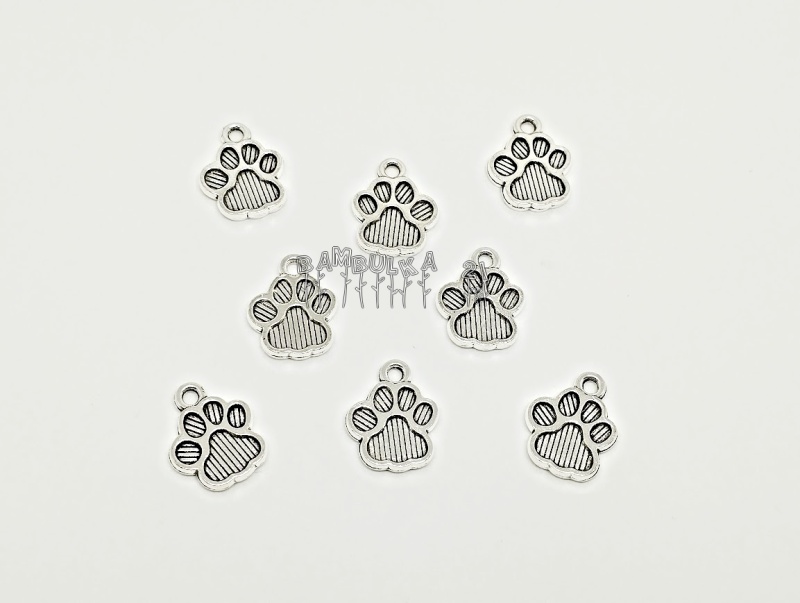 Přívěsek tlapka, oboustranná, cca 12x15mm, barva strarostříbro, 1ks