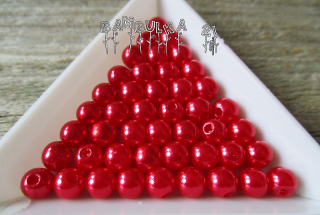 Akrylové perličky 6mm, barva červená "voskovaná" - balení 40ks 