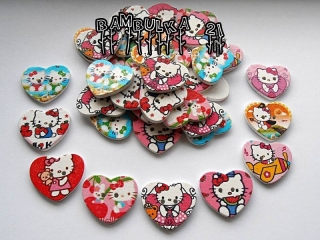 Dřevěný knoflík - Hello Kitty 25mm x 21mm