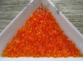 PRECIOSA rokajl 11/0, čirý s oranžovým průtahem, balení cca 50g