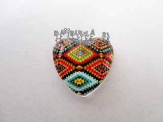 Skleněný kabošon srdce 12x12mm "ale mandala"  č.33.