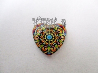 Skleněný kabošon srdce 12x12mm "ale mandala"  č.44.