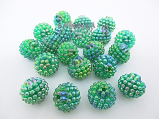  Akrylové kuličky "maliny" cca 15mm, barva tmavě zelená, 1ks (II. jakost)