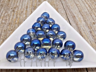 Skleněné kuličky, cca 8mm, pokovené s AB efektem, barva tm. modrá, 1ks
