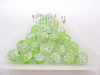 Skleněné kuličky práskané, cca 8mm, sv.zeleně - čiré, 1ks