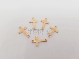 Mezičlánek - křížek, cca 18x12mm, barva starozlatá - 1ks