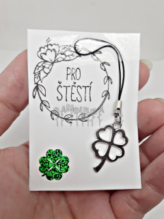 Čtyřlístek PRO ŠTĚSTÍ s kartičkou - přívěsek na klíče, kabelku, peněženku, atd..